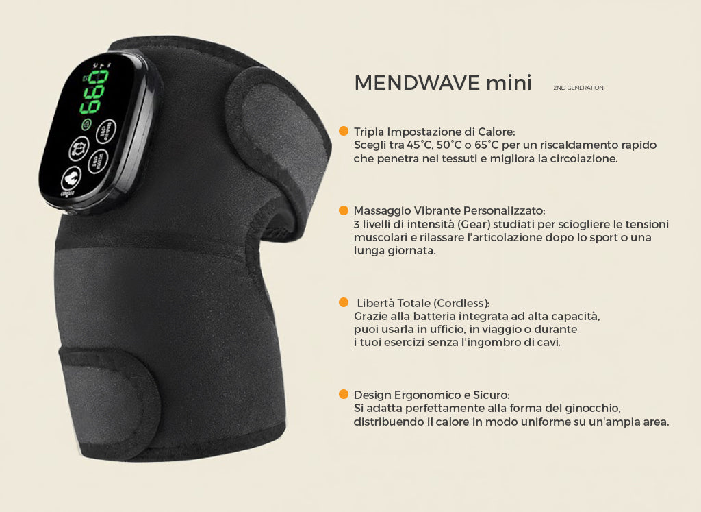 MENDWAVE massaggiatore ergonomico 3in1 con doppia azione vibrazione e calore, tripla impostazione di temperatura, massaggio vibrante personalizzato